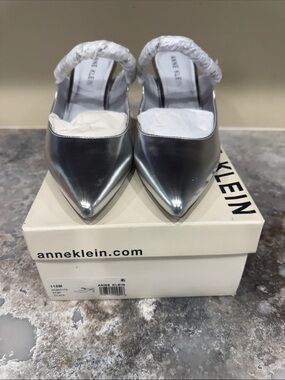 Anne Klein Silver Pointed Toe Slingback Heels